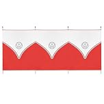 Board Masters Volkswagen Windbreak for Beach, Camping or Garden, VW 4 Pole Windbreaker Camping Sun Shade, Wooden Poles, L290cm x H120cm, Red