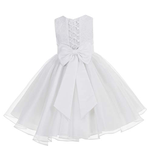 ekidsbridal White Lace Organza Junior Flower Girl Dress Formal Christening Dresses 186T M