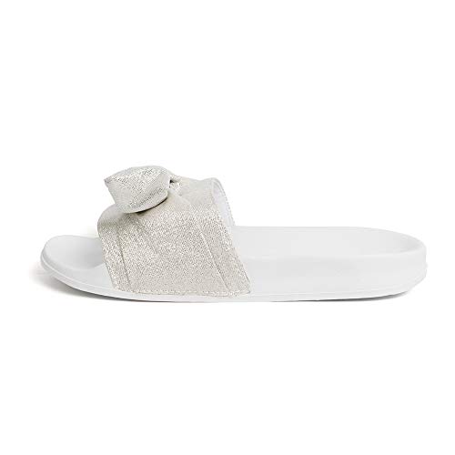 Image of FUNKYMONKEY Women's Bowknot Slides Sandals Comfort Casual Beach Slippers | Soft Denim Fabric Upper & Comfortable EVA Sole, Lightweight Slip-On Slides for Summer, Beach, Pool, and Daily Casual Wear