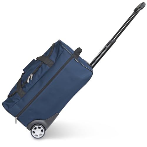 KINSTON - Bolsa de Viaje con Ruedas, bastón telescópico, Compartimento Amplio y Bolsillo Lateral con Cremallera. Ideal como Equipaje de Mano. 40,8 L - Azul