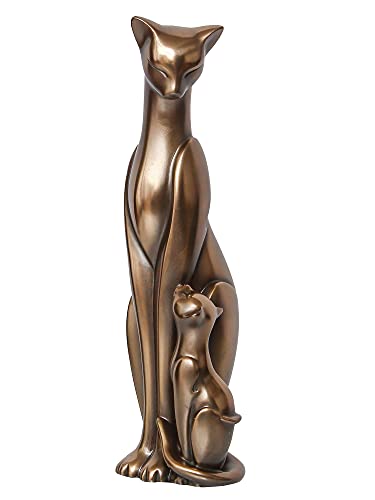 Image of eCraftIndia Handcrafted Polyresin and Bronze Cat and Kitten Statue Animal Figurines Decorative Showpiece for Home, Office, Living Rooms, Bedrooms - Ideal Gift for Cat Lovers, Birthday