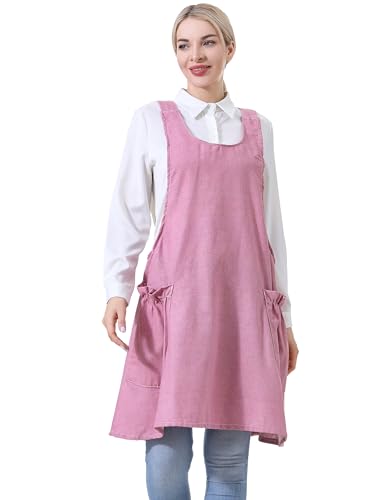 Image of Cozy Adjustable Cross Back Aprons for Women with Pockets Cotton Linen Cooking Kitchen Baking