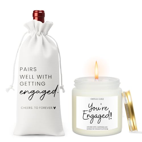 Image of Engaged Gifts Engagement Gifts for Couples Her Engagement Party Decorations | Bridal Shower Decorations Wine Gift Bag Scented Candles Set Cheers To Forever Wine Bag
