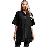 Sywiyi Blouse de coiffeur avec manches et fermeture éclair   Pour homme et femme   Pour homme et femme, Noir , XL