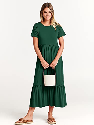 Image of ANRABESS Womens 2026 Summer Casual Maxi Dress A line Tiered Flowy Short Sleeve Crewneck T Shirt Beach Travel Long Dresses