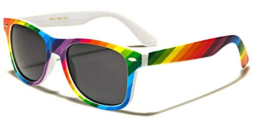 Dweebzilla White Rainbow Striped Print Pride Classic Square Sunglasses