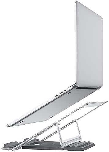 Hoco PH37 laptop stand with a laptop placed on it, showing an elevated ergonomic setup.