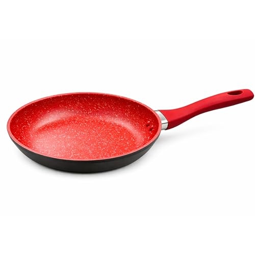 Frigideira Antiaderente 24cm Marmorizada Vermelha – Cerâmica Não Gruda, Cabo Silicone, Ide...