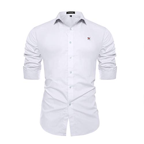 Kuson Herren Business Hemd Slim Fit für Freizeit Hochzeit Reine Farbe Hemden Langarmhemd Weiß L Cover