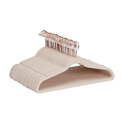 Amazon Basics Space Saving Slim Velvet Non-Slip Suit Clothes Hangers, Sturdy Construction, Closet Organizer, Pack of 50, Blush Pink/Rose Gold