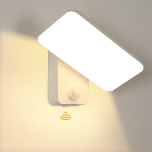 DELIPOP LED Wandleuchte Innen/Außen mit Bewegungsmelder, 16W Außenlampe Wasserdicht IP65, Weiß Wandbeleuchtung mit 350°Schwenkba für Terrasse...
