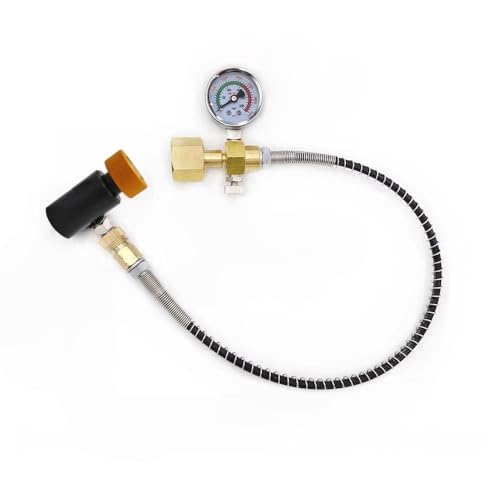 CO2 Soda Cylinder Charging Hose W21.8-14 with 3500 PSI Axial Gauge, Filter and Protective Cover