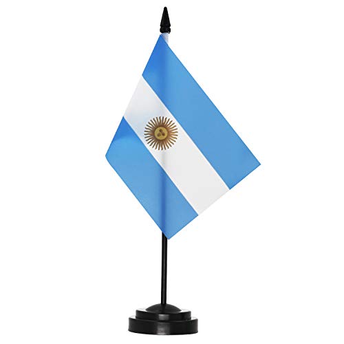 ANLEY Argentina Deluxe Schreibtischfahnenset - 6 x 4 Zoll argentinische Miniatur-Desktop-Flagge mit 12 'massivem Pol - lebendige Farbe und lichtbeständig - schwarze Basis und Speerspitze