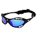 Birdz Eyewear Seahawk Padded Polarized Sunglasses Jet Ski Kayaking Watersports Jetski Goggles with Built in Strap Black Frame with Blue Mirror Lens