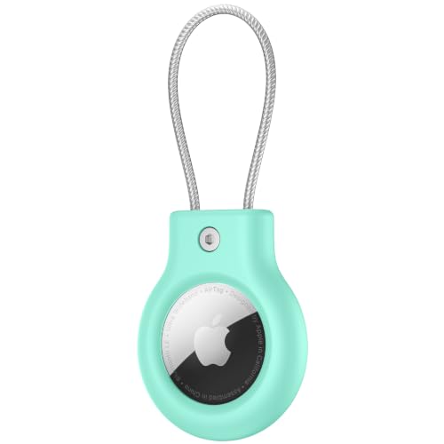 Image of Meliya at Holder for Apple at Secure Holder with Wire Cable, 4 Pack Air Tag Lock Case Keychain Key Ring Key Chain Luggage Tag for Keys, Luggage & More - Mint Green