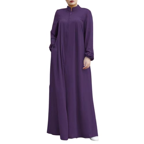 Image of Womens Abaya Muslim Long Sleeve Front Zipper Dress Prayer Islamic Clothes with Pockets
