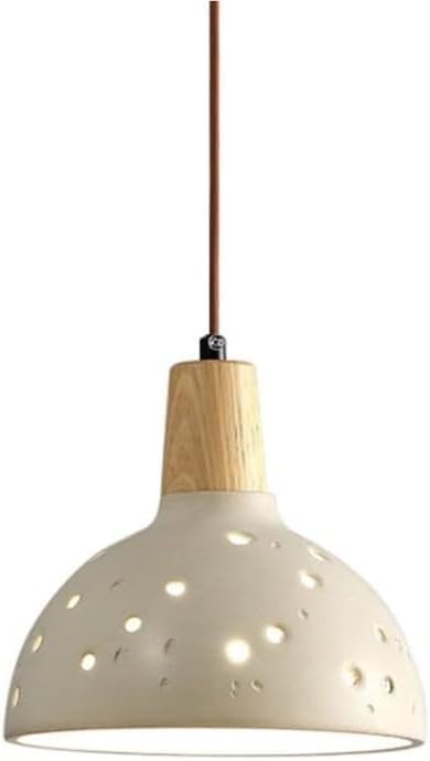 Lampe suspendue bois et béton design moderne luminaire intérieur salon chambre E27