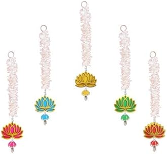 5 Pc Multicolor Long Lotus Gajra Jhumka Wall Temple Hanging Thoran Bandarwal Decorative Showpiece for Diwali Ganesh Chaturthi Pooja Home Festival Decoration