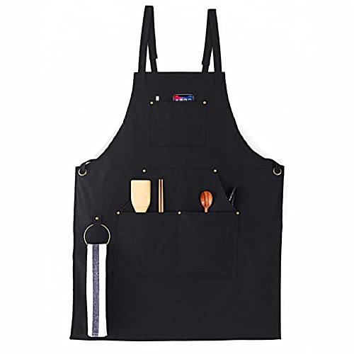 Cotton Waterproof Adjustable Apron with Pockets (Black)