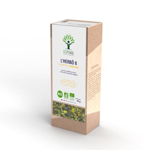 BIOPTIMAL - Infusion Bio L'Herbô 8 - Confort Urinaire - Tisane de Bruyère, Frêne et Mauve - Complexe de Plantes pour les Reins et la Vessie - Fabriqué en France - 40g