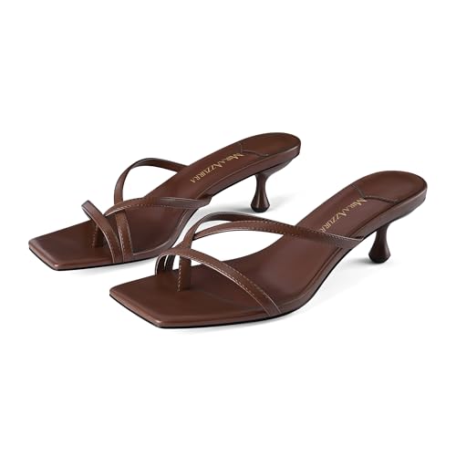 MIRAAZZURRA Brown Flip Flop Kitten Heels Thong Heel Square Open Toe Low Heel Slip On Slides for Women Summer Daily Party Brown 10