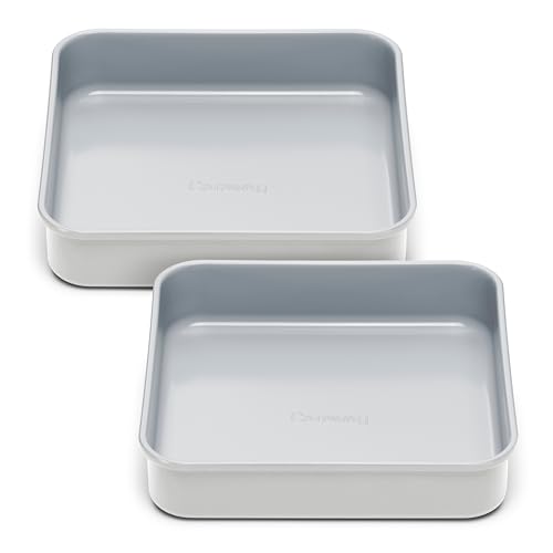 Caraway Molde cuadrado de 9 pulgadas, revestimiento de cerámica antiadherente, libre de productos químicos para siempre, perfecto para brownies, barras de limón y más, color gris