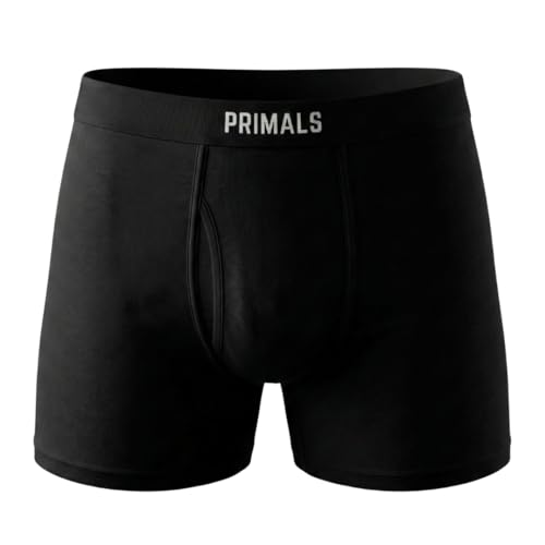 PRIMALS 100% Merino Wool Boxer Briefs - Natural Rubber Waistband - Elite Performance - Black (1 Count) (US Alpha Large Regular Regular Midnight Black)