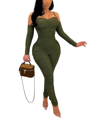 WOKANSE Women's Sexy Bodycon Ruched Jumpsuits Long...