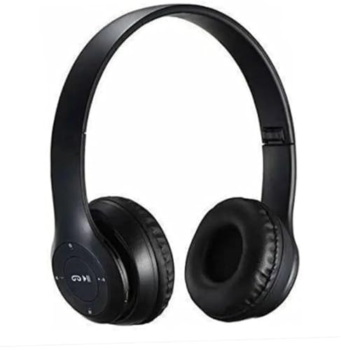 Image of Wireless Bluetooth Headphones with AUX Support | Comfortable Ear Pads | Over-Ear Foldable Headset with Mic | Compatible with Mobile, Laptop, Tablet | Black