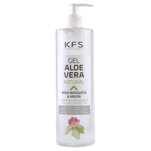 KFS Aloe Vera puro gel natural con aceite de Rosa Mosqueta y Argán. 500 ml. Absorción inmediata y agradable textura no grasa. Nutre, hidrata, y refresca tu piel. Excelente tras depilación. After sun