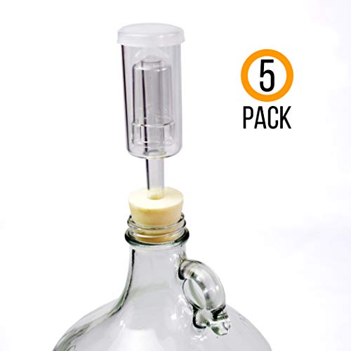 Box Brew Kits (5 Pack) Three-Piece Airlock and Drilled #6 Stopper Fermentation Beer