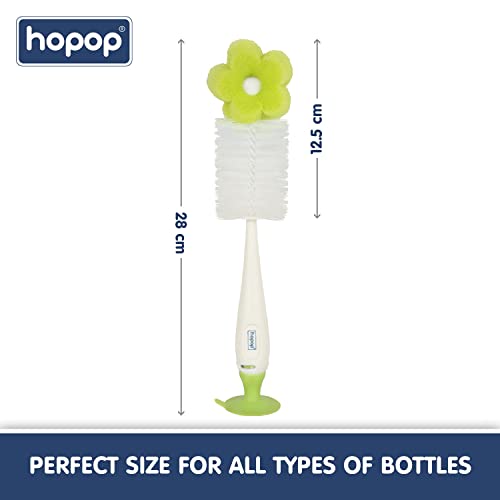 Image of Hopop Bottle Cleaner Brush | Baby Feeding Bottle Cleaning Brush & Nipple Cleaner Brush | Soft Foam Head with Durable Bristles | Easy to Clean Feeding /Water Bottle Corners | BPA Free | Green