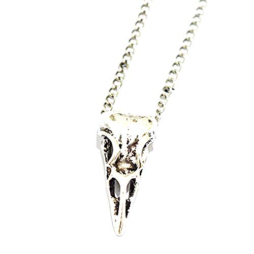Silver Bird Skull Necklace - Raven Skull Charm Gothic Jewelry