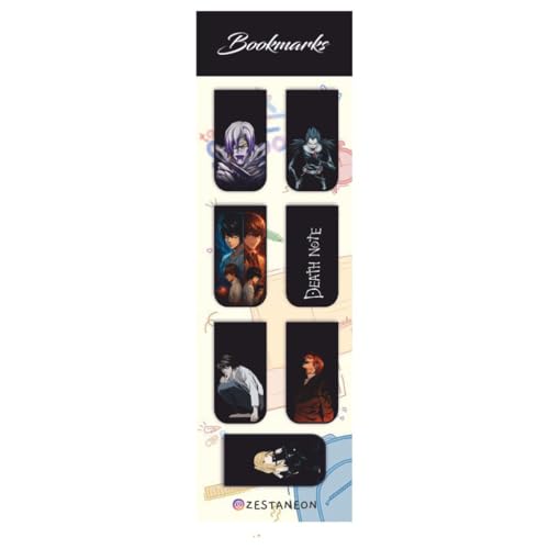 Image of Zesta Magnetic Bookmark Set of 7 | Aesthetic Book Mark for Reading | Cute Anime Bookmarks for Kids, Students | Book Accessories for Novels, Gifts for Readers (Death Note, Medium (9X2.5 Cms))