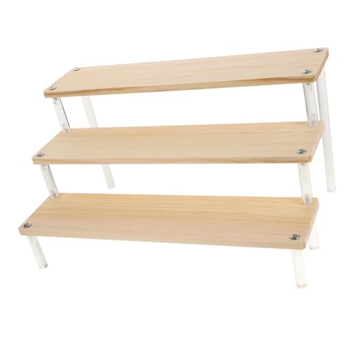 HOMOCONO Tier Display Stand Acrylic Display Stands Display Shelf for Collectibles Booth Display Rack Wood