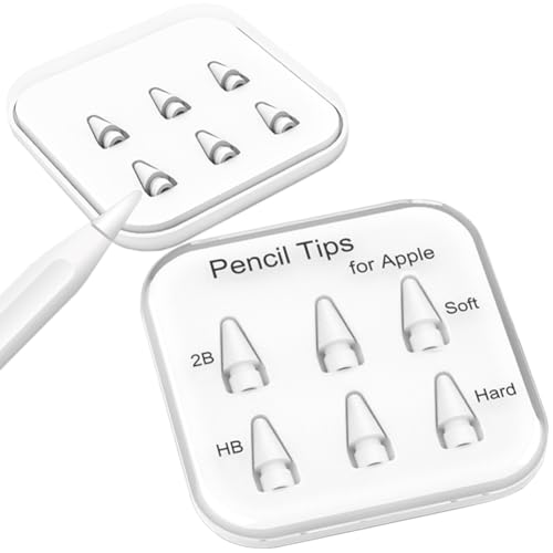 Soft Pencil Tips for Apple Pencil - Anti-Slip Grip, Noise Reduction Stylus Nibs with Paper-Like Damping, 30% Softer Than Original, 360° Shock Absorption Design, Ultra-Soft 2B Silicone Nib (6-Pack)