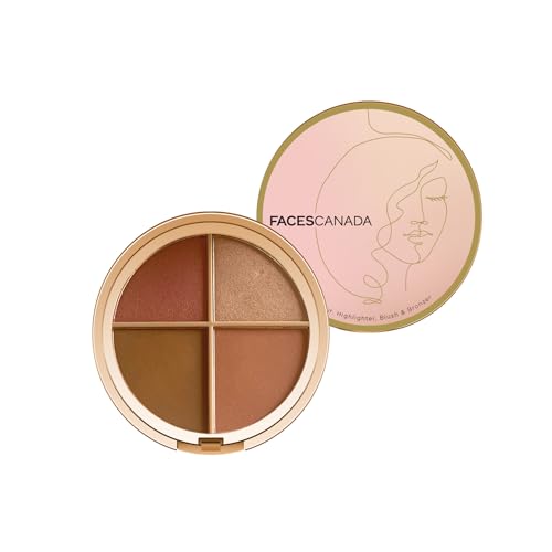 FACES CANADA Second Skin 4 in 1 Face Palette, 14.5g | Blush + Contour + Highlighter | Lightweight & Highly Pigmented | Luxurious Velvet Finish | Silky Smooth Texture | Easy To Blend