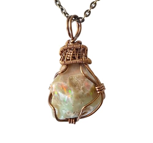 Designs By Nature Gems Natural Opal Necklace for Women - October Birthstone Necklace for Women - Designer Pendant Necklace - 7-10 Carat Opal, Antique Bronze Chain