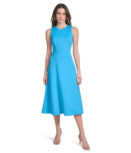 Calvin Klein Women's Sleeveless Scuba Fit and Flare Dress, Sea 10