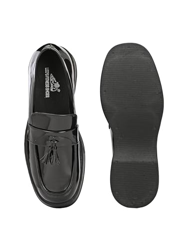 Image of Leo Fitness Men's Patent Leather Look Chunky Tassel Loafer Shoes
