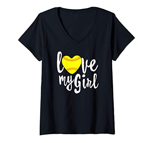 Donna I Love My Girls Mom Softball Shirt Cute Softball Mom Shirts Maglietta con Collo a V