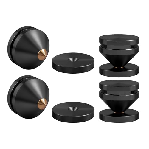 YYTCG Isolation Feet for Turntable and Subwoofer Aluminum Copper Alloy Anti-Vibration Spikes with Diffraction Groove 4-Pack (Black)