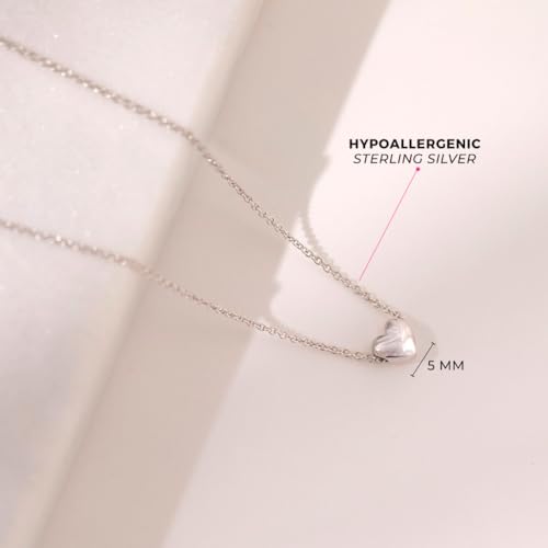 925 Sterling Silver Dainty Puffed Heart Little Girls & Teen Necklace 16" - Delicate Heart Necklaces For Young Girls - Elegant Pendant Necklace For Preteen Girls - Heart Necklaces For Little Girls4