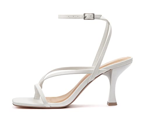 Image of Carcuume Womens Kitten Heels Square Toe Thong Strappy Ankle Strap Stiletto Heel Sandals