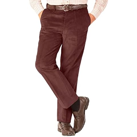 James Holton Lincoln Cord Expandable Waist Corduroy Trousers Pants Smart Casual Cotton High Waist Wine Cover