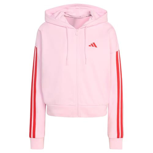 adidas Damen Essentials 3-Stripes French Terry Full Zip Hoodie, Clear Pink/Pure Ruby, M