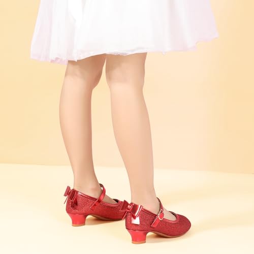Image of PANDNAINJIA Girls Dress Shoes Toddler Heels Mary Jane Pumps | Little Big Kids Low Heel Flower Girl Bow Wedding Party Church Communion Princess Shoes