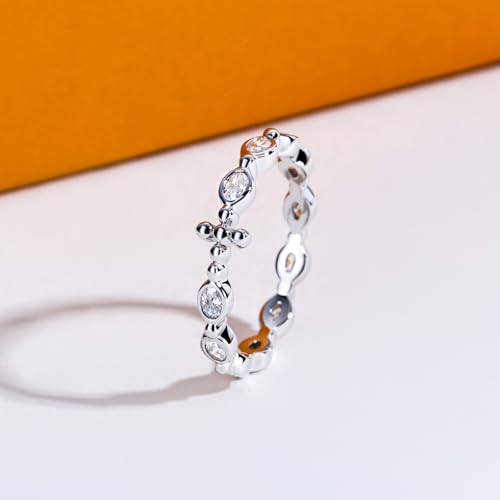 Oval/Emerald/Round Cut Moissanite Eternity Rings Wedding Bands D Color VVS1 Clarity 925 Sterling Silver Bezel Setting Stacking Cross Anniversary Band Ring for Women Men with Certificate3