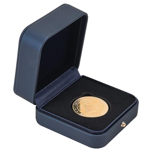 FINGERINSPIRE 40mm Coin Presentation Display Box Holder Prussian Blue Square Imitation Leather Coin Storage Boxes with Black Velvet Inside Commemorative Coin Challenge Coins Medals Badges Gift Case