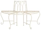 SAFAVIEH Outdoor Furniture Collection – Abia Antique White Distressed Wrought Iron 50-Inch Curved Tree Bench, Garden & Patio Seating (PAT5018A)
